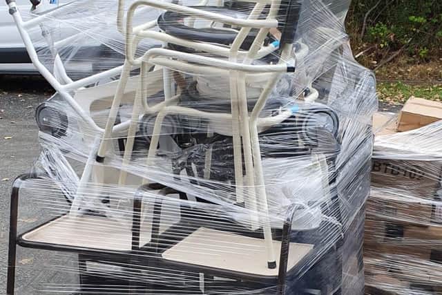 Walking frames and chairs all pakaged and ready to be transported to Ukraine.