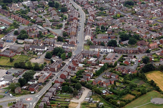 WIGAN AERIAL PICTURES 2005 - Orrell - Moor Road, bottom, Church Street, left, St James Road, top, and Sefton road, right.