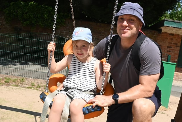 Andy Ryder and Alice, four, have fun at Haigh Woodland Park.