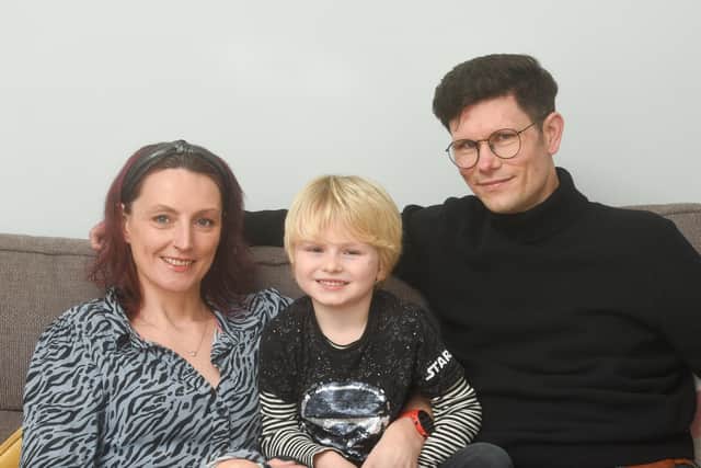 Elliot Sweeney with wife Clare Taylor and Spencer, 5.