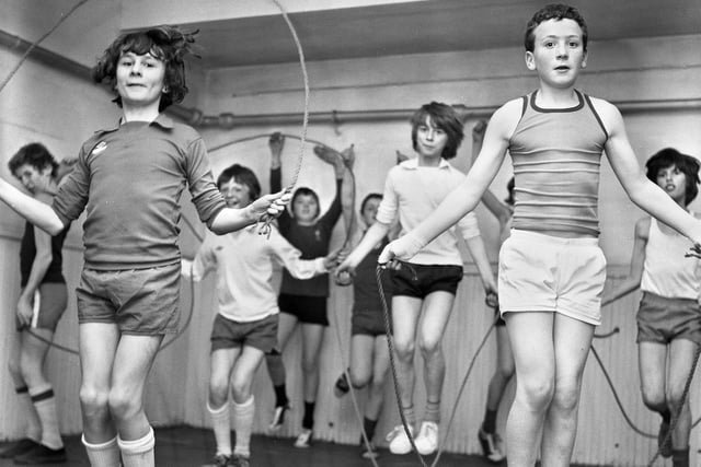 Boys training at Ashton Boxing Club in February 1977.