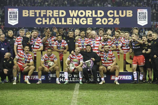 Wigan Warriors celebrate with the World Club Challenge