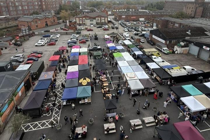 An aerial shot of the market