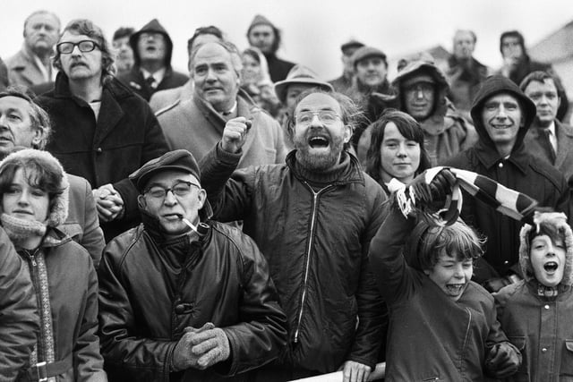 Orrell fans enjoy the victory against Northampton in the National Knockout Cup quarter-final at Edge Hall Road on Saturday 9th of March 1974 which Orrell won 19-9.