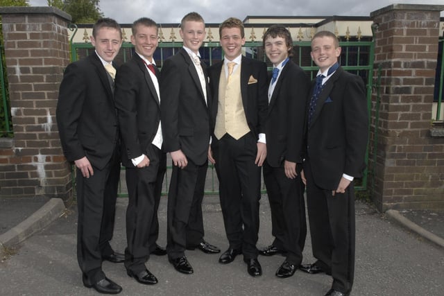John Fisher High School prom - from left,  Sean Davies, David Carney, Connor Matthews, Jake Kelly, Stefan Harman, Bodge (correct - no other name given) Whittle.
