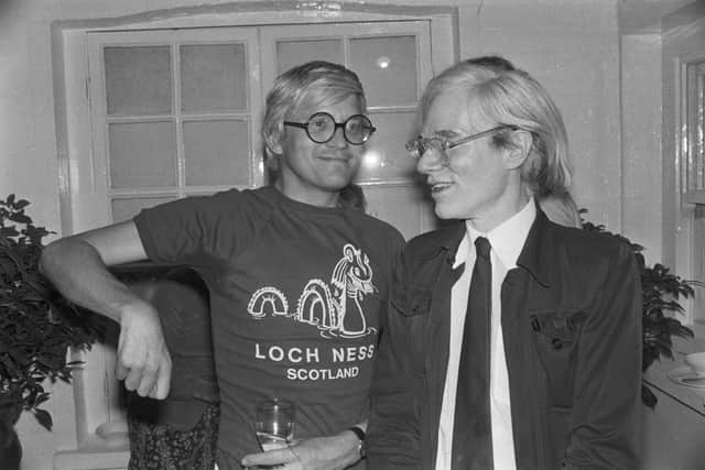 Artists David Hockney and Andy Warhol