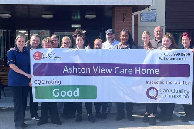 Staff at Ashton View care home celebrate the "good" rating from the CQC