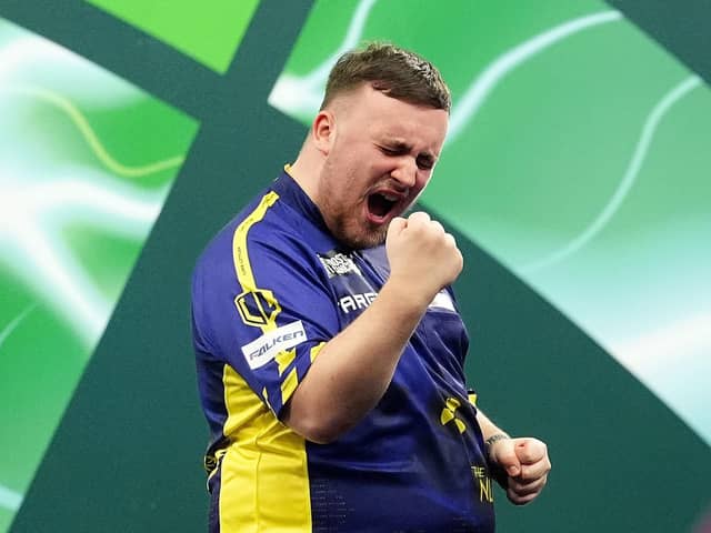 The next big thing: Luke Littler celebrates reaching a second successive World Darts Championship final at the tender age of 17.