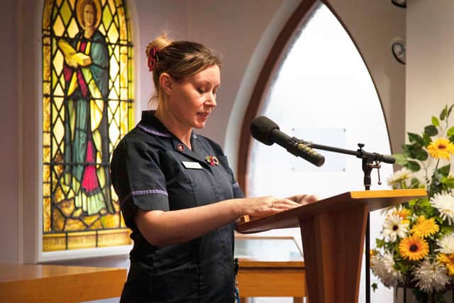 Armed Forces Healthcare Lead, Leanne Cobham, reading the Call to Remembrance.