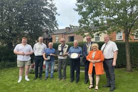 Coun Matt Dawber, Matt Kelly, Joe Edgar, John Broomhead, Kevin Johnson, Mayor Coun Kevin Anderson, Coun Pat Draper and Mike Cheers during the presentation at Alexandra Park