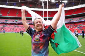 Wales international Carys Marsh celebrates Wigan Warriors' Challenge Cup final win at Wembley Stadium