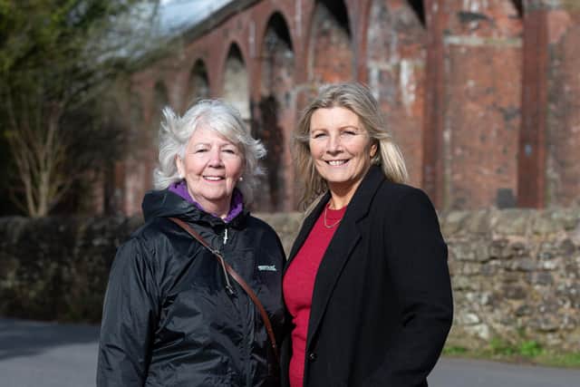 Podcaster Jean Lord and her daughter Kath Lord-Green under the Whalley Arches on Ridding Lane. Photo: Kelvin Stuttard