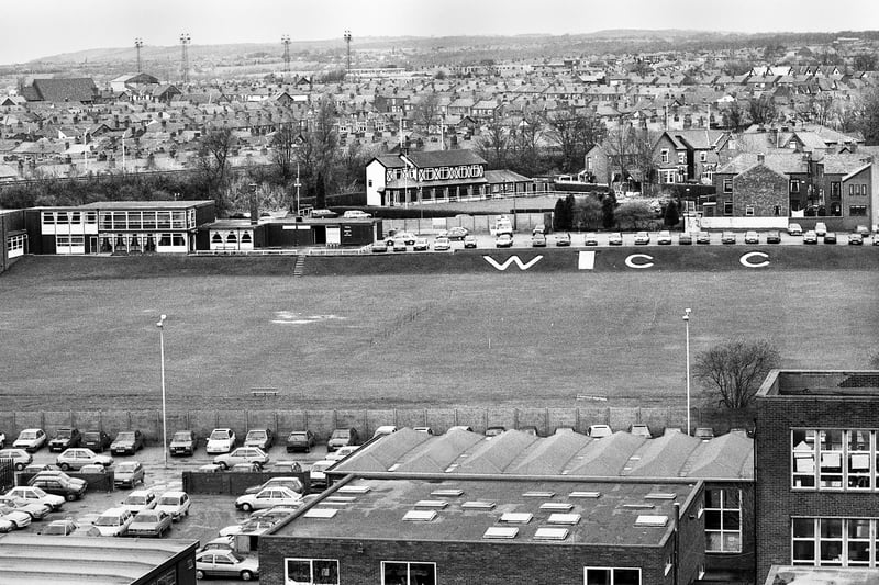 A view from March 1994 of Wigan Cricket Club's Bull Hey ground with Wigan Subscription Bowling Club just behind and in the distance Springfield Park, home of Wigan Athletic. Picture by Jon Snape.