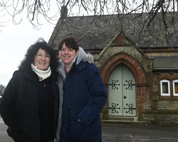 from left, Julie Bennett and Kerry Garforth are the duo who brought Hindley Chapel back to life.  The Friends of Hindley Cemetery members have worked over three years to renovate and refurbish the disused chapel.