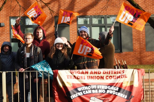 Support from Wigan Trades Council on the picket line outside The Deanery High School