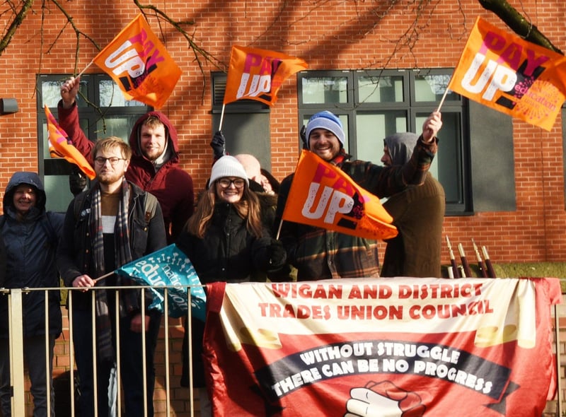 Support from Wigan Trades Council on the picket line outside The Deanery High School