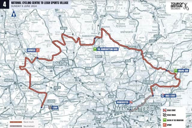The Greater Manchester route of the Tour of Britain Women, with the Greater Manchester stage ending passing through Haigh and Hindley Green before ending in Leigh