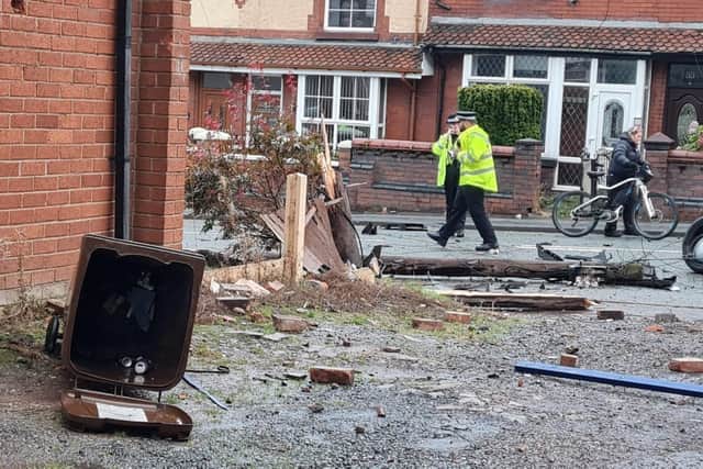A telegraph pole was felled by the impact