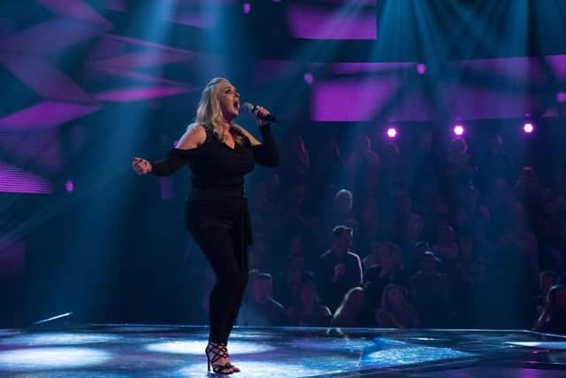 Chrissy Caine rose to become a professional singer in her own right, as in this picture taken in 2019 at BBC Media City, Salford