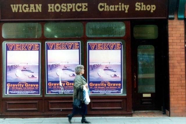 1994 - Posters for Verve's new single Gravity Grave on the windows of a closed charity shop, Wigan.