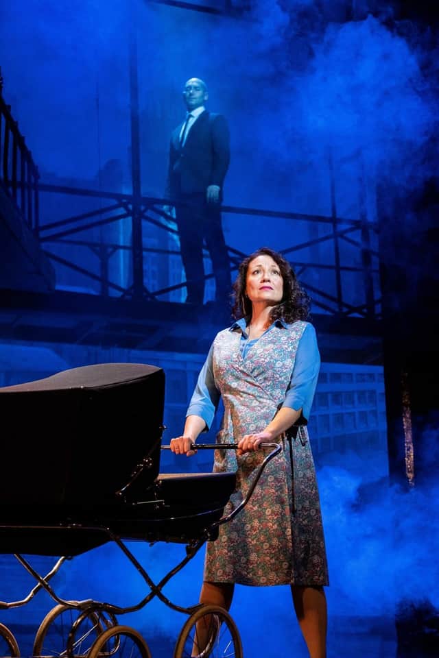 Niki Colwell-Evans as Mrs Johnstone (photo: Jack Merriman for Bill Kenwright Productions Ltd)