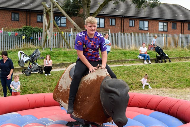 Children ride a mechanical bull at the Norley Hall family fun day. Photo: Kelvin Stuttard