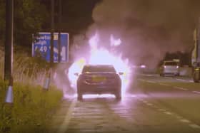 North West Traffic Officers are called into action after a car bursts into flames on the M6