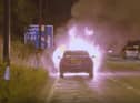 North West Traffic Officers are called into action after a car bursts into flames on the M6