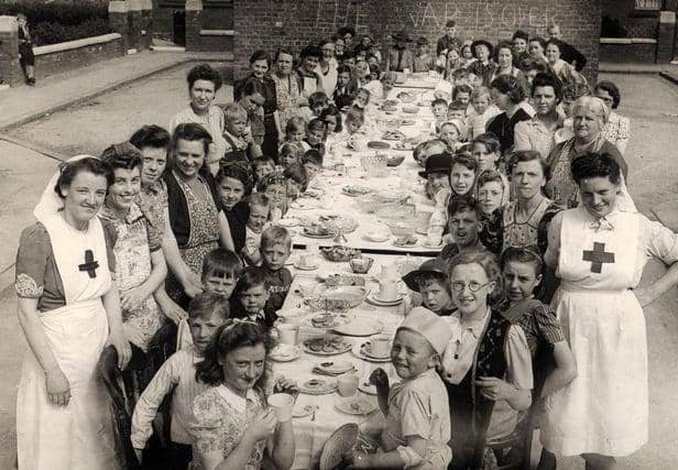 A VE Day street party in Dakins Road, Leigh, in 1945