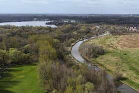 An aerial view of the canal and Pennington Flash at Leigh