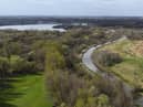 An aerial view of the canal and Pennington Flash at Leigh