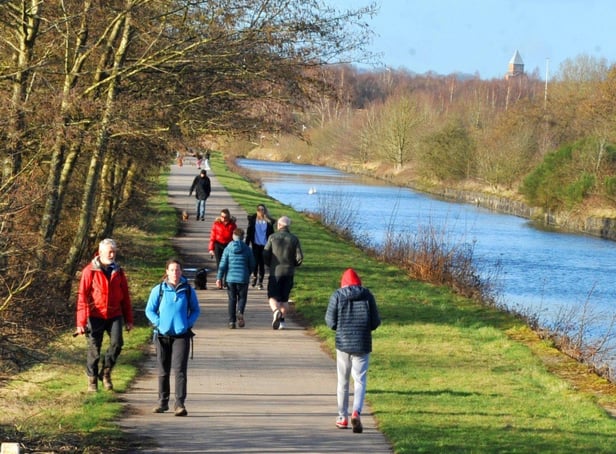 People enjoying the warm weather in February, near Leeds and Liverpool canal and around Wigan Flashes.
Wigan - Leeds Liverpool canal, near Wigan Flashes, Poolstock, Hawkley Hall.