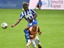 Baba Adeeko challenges for the ball against Portsmouth