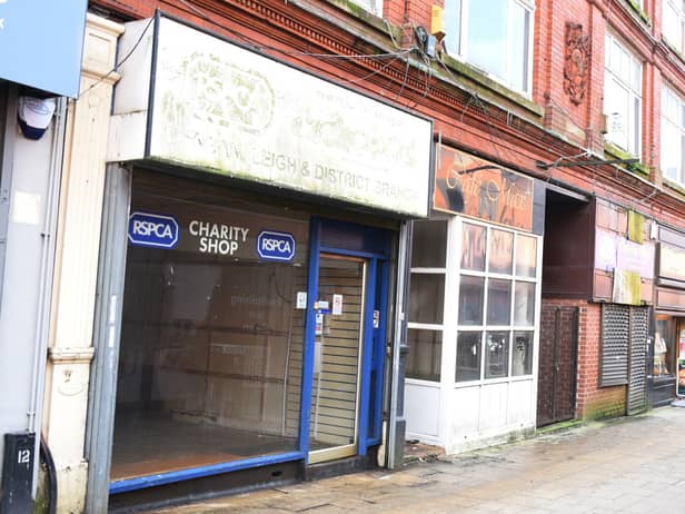 Empty shops, empty units, in Wigan town centre.