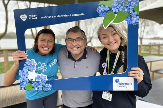 Be Well co-ordinators Tracy Lamb (left) and Bev Baldwin (right) with Councillor Chris Ready at Pennington Flash