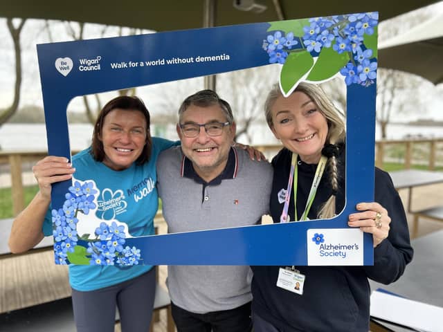 Be Well co-ordinators Tracy Lamb (left) and Bev Baldwin (right) with Councillor Chris Ready at Pennington Flash