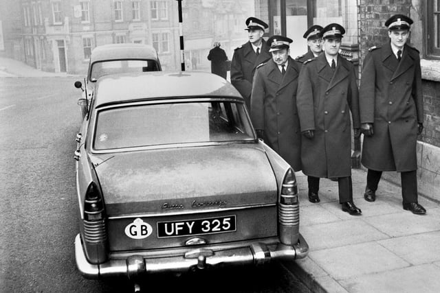 Some of the first traffic wardens in Wigan on patrol for the cameras in 1967. 