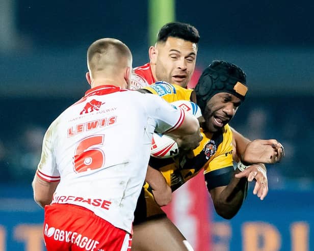 Jeremiah Simbiken in action for Castleford Tigers against Hull KR