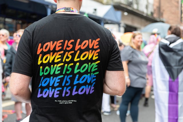 Pride parade through the streets of Wigan