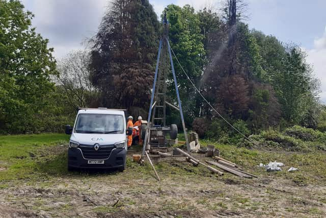 Engineers testing the land where Westwood Hall used to stand