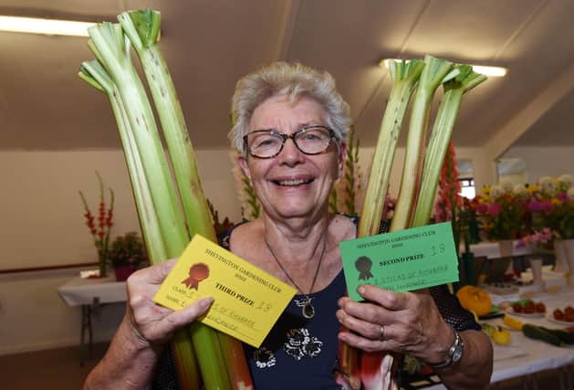 Eileen Longmore with her prize-winning rhubarb