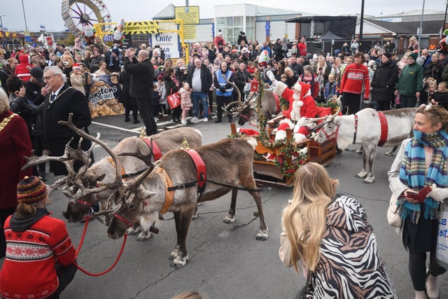 Residents meet the reindeer.