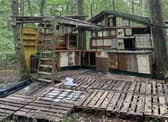 Part of the film set created in Haigh Woodland Park. Picture by Craig Millward