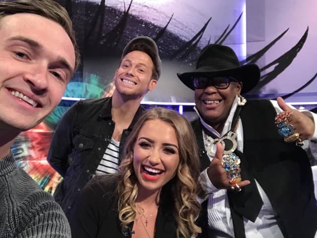 Luke Marsden with (left to right) Joe Swash, Georgia Harrison and Gogglebox's Sandra Martin appearing together on Big Brother's Bit On The Side in 2018