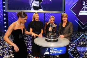 Keely Hodgkinson with SPOTY hosts Alex Scott, Gabby Logan and Clare Balding