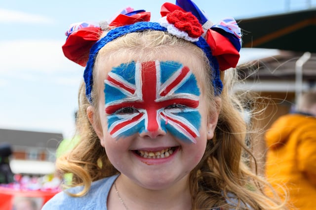 Summer Taylor had her face painted with a Union Flag on Cashmore Drive, Hindley to celebrate the Queen's Platinum Jubilee Street Party. Photo: Kelvin Stuttard