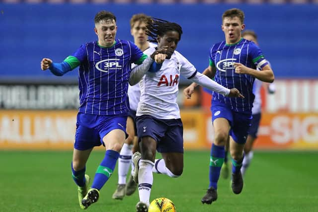 Jensen Weir playing for Latics in their win against Tottenham in the Youth Cup run of 2019/20