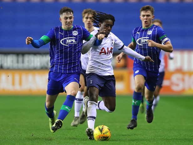 Jensen Weir playing for Latics in their win against Tottenham in the Youth Cup run of 2019/20