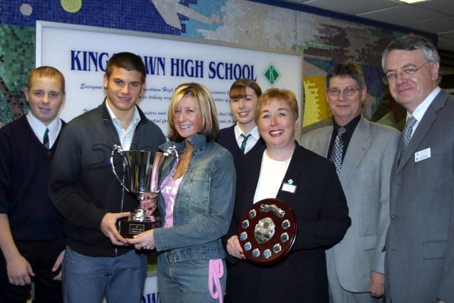 Staff and pupils celebrate awards at Kingsdown high school.