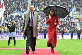 The Princess of Wales walks out onto the field of the DW Stadium.